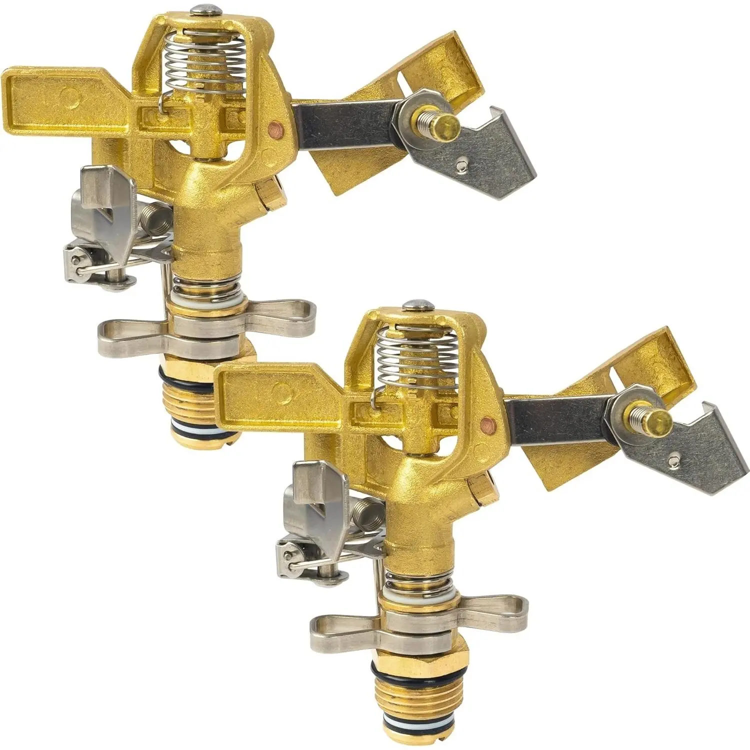 1/2 Inch Brass Impact Sprinkler, 2 Pack Heavy Duty Water Sprinkler Head, Adjustable 0-360 Degree Coverage Pattern, Watering Sprinkler for Large Area Lawn Patio Garden Irrigation