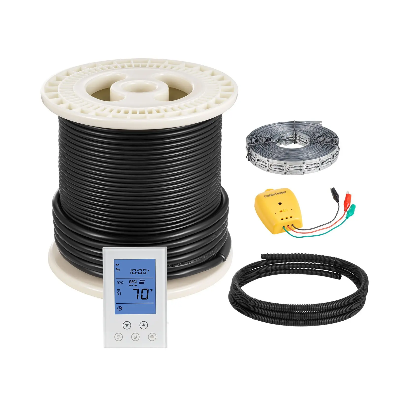 VEVOR 50 sqft Underfloor Heating Cable Kit, 120V Electric Radiant Heated Floor System, with Smart Control Thermostat Alarm, Easy Installation for Tile, Stone, Vinyl, Home Improvement