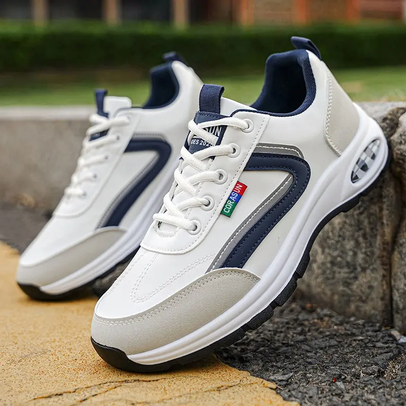 Men's Athletic Sneakers in White PU Leather, Casual Low-Top Trainers with a Waterproof, Lightweight, Non-Slip Sole, Footwear, Sports Shoes, Lightweight Waterproof Casual Trainers, Campus Style Casual Trainers