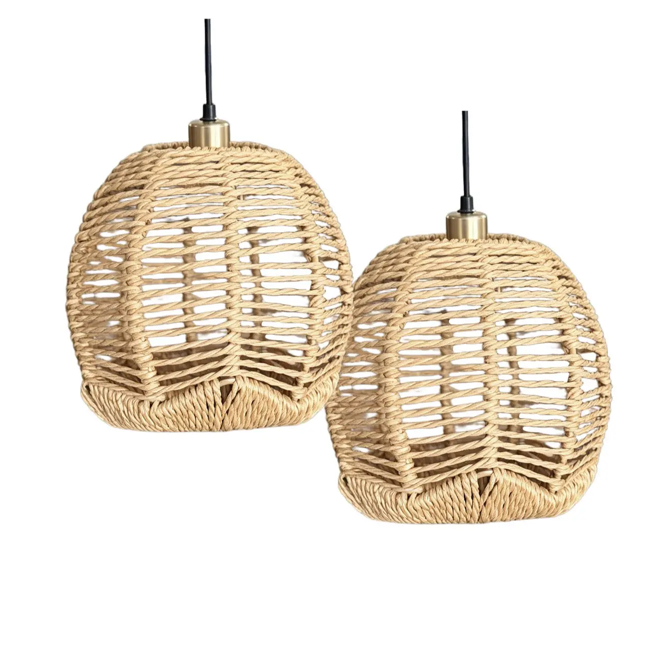 Rattan Basket Design Lamp Shade, 2 Counts Modern Woven Fabric Pendant Light Fixture Cover, Lighting Accessories for Home, Restaurant, Cafe & Teahouse Decor