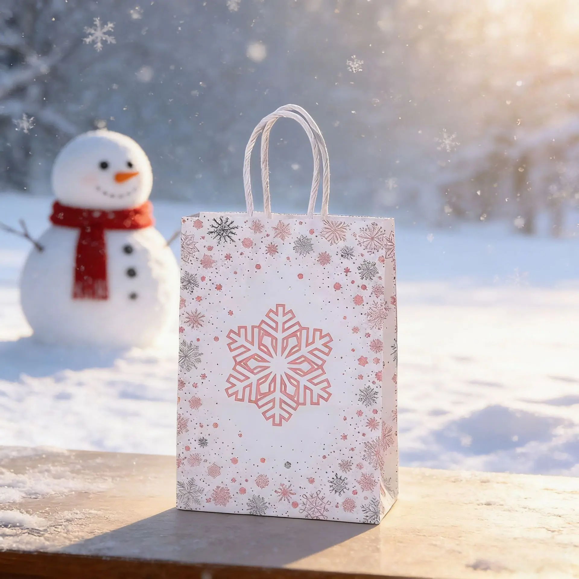 12-Pack Winter Snowflake Gift Bags, Christmas Party Candy Wrappers, Creative Cross-Border Bestsellers, Holiday Packaging Supplies