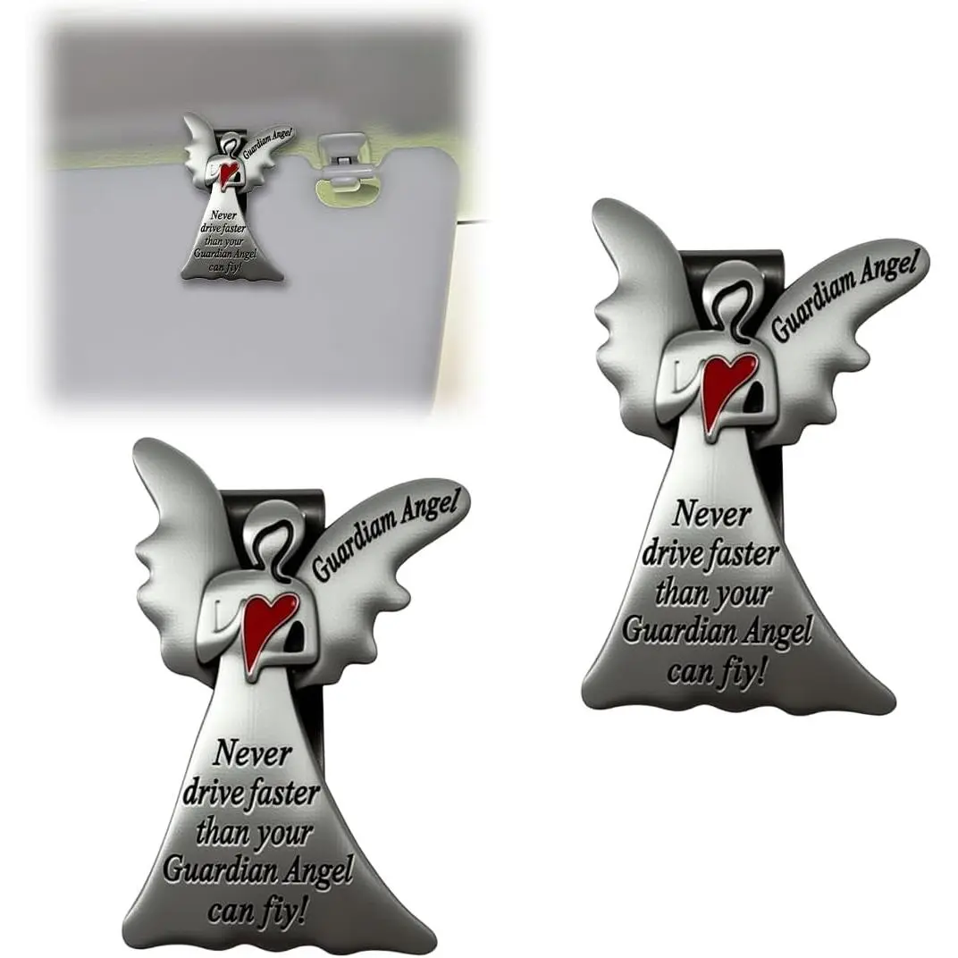 Guardian Angel Visor Clip, Never Drive  Than Your Guardian Angel Can Fly  Driver Safety Driving Medal Accessories, Religious Present for Driver  (2PCS)