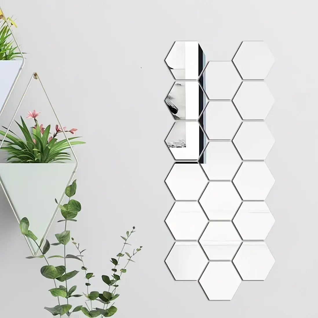1 set of acrylic mirror decorative wall stickers, Decorative decal, DIY detachable hexagonal mirror wall stickers, 12/24/36 hexagonal mirror art wall decorations, suitable for home, office wall decoration, Decoration Items