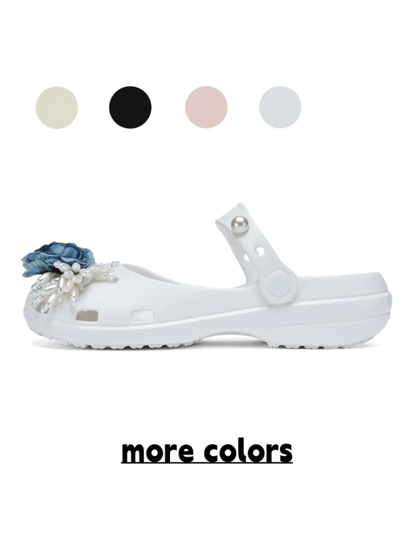 Women Fresh Blue Floral Beaded Tassel Decor Mary Jane Platform Clogs Quick Dry Water-Resistant Slip On Sandals For Summer Vacation Daily Commute