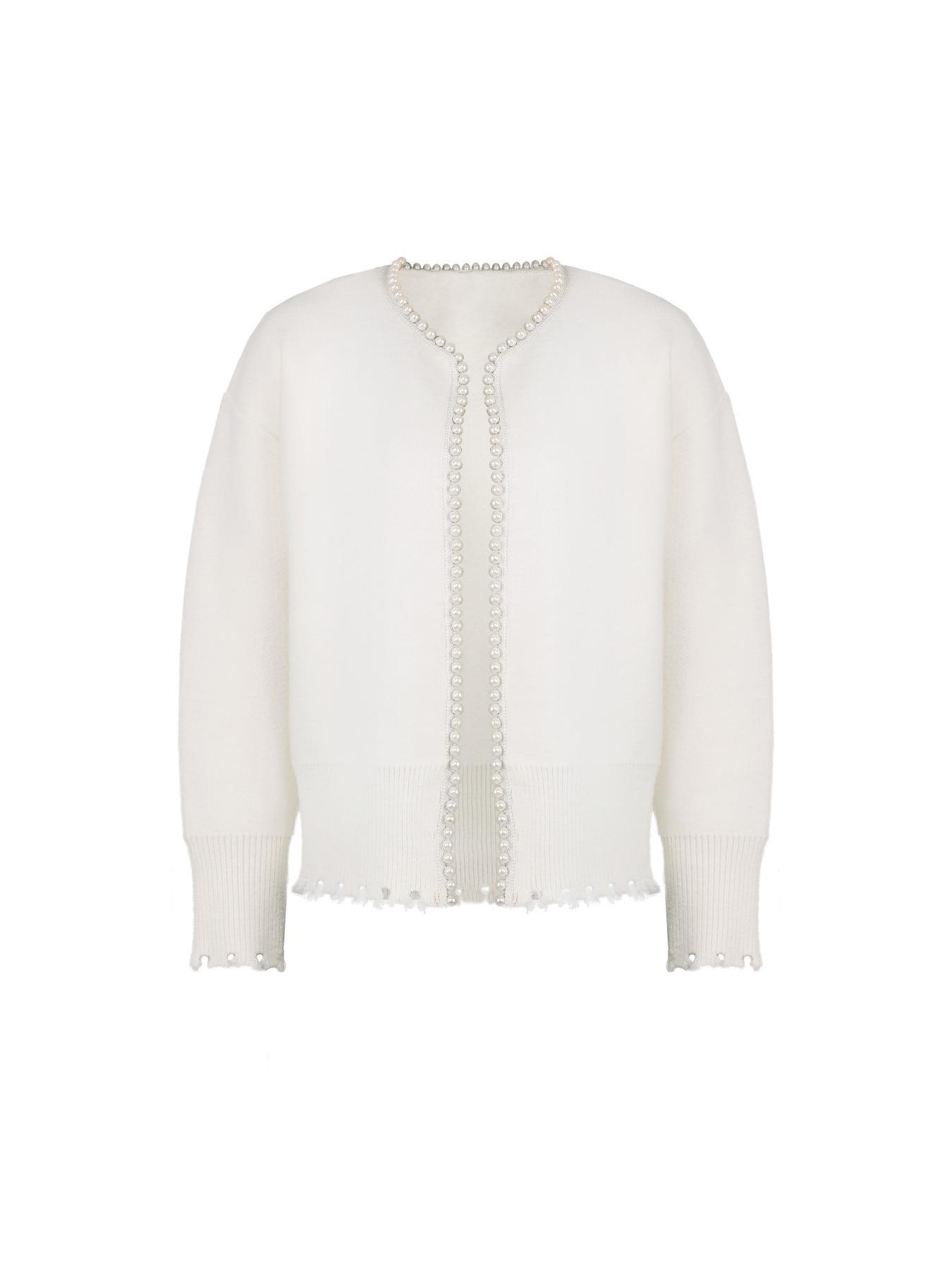 Women's Solid Faux Pearl Decor Drop Shoulder Knitting Cardigan, Casual Long Sleeve Open Front Knitwear for Fall & Winter, Fashion Women's Knit Clothing for Daily Wear