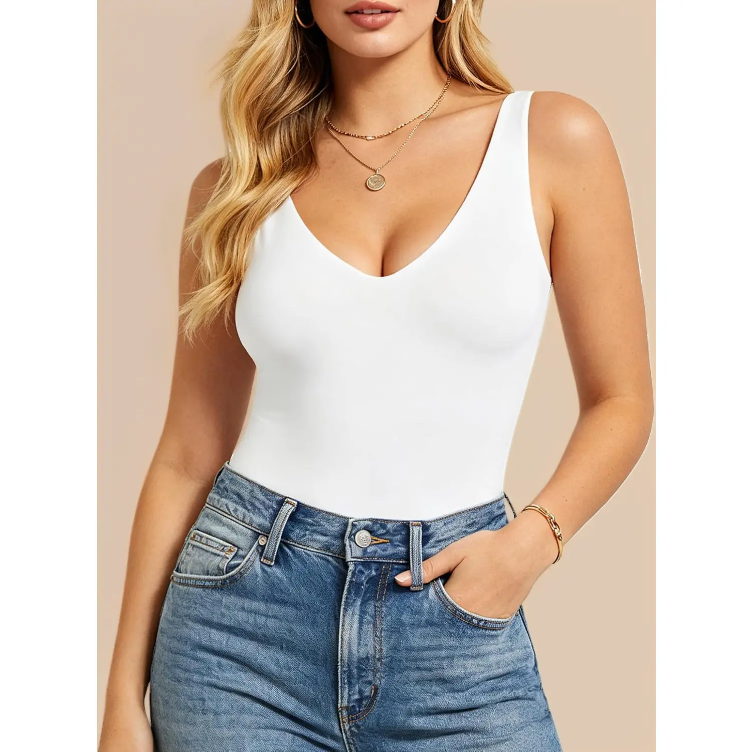 Women's Plunge Deep V-Neck Thong Bodysuit - Sleeveless, Backless Tank Leotard, Bodysuits Women for 2026 Summer Casual, Going Out Occasions