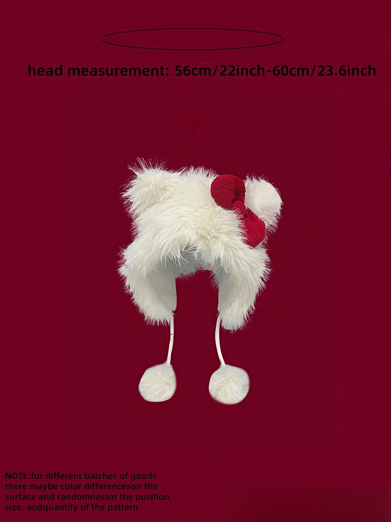 Cute Cat Ear Design Pom Pom Decor Plush Hat, Acrylic Hat, Cute Earflap Hat, New Style Bowknot Design Warm Hat for Fall & Winter, Fashion Accessories for Women