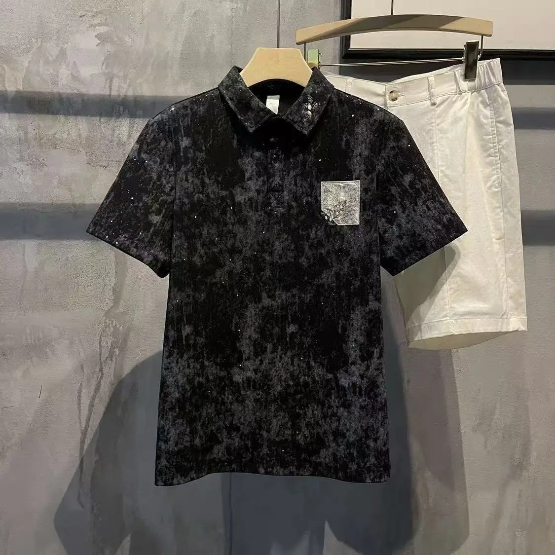 2026 New Trendy Men's Summer Short-Sleeve Polo Shirt Casual "Starry Sky" Print / Collar Design
