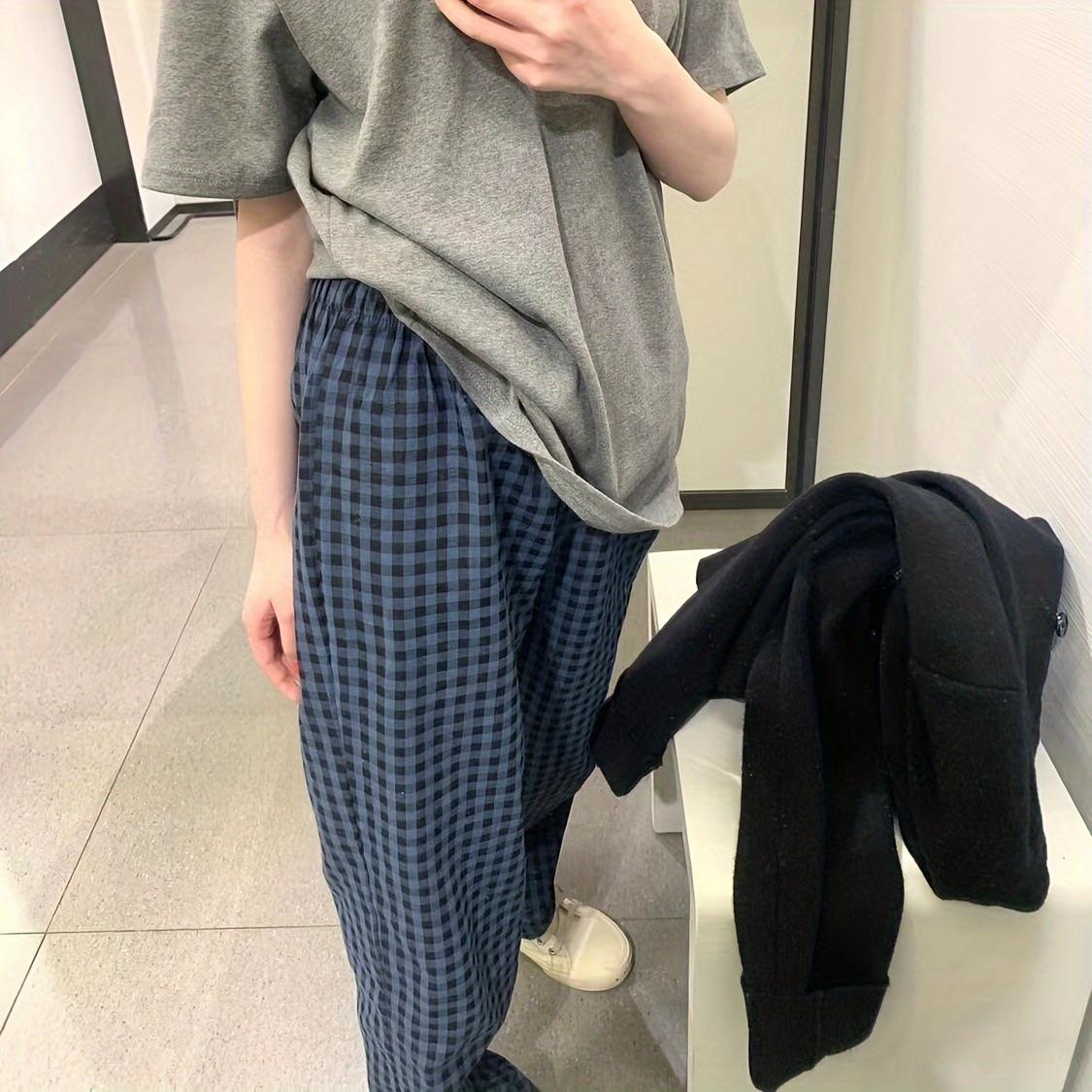 Women's Casual High-Waisted Plaid Loose Wide-Leg Pants, Sports & Outdoor Jogger Clothes