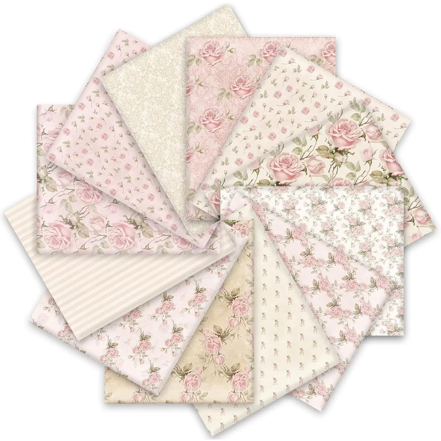 12Pcs Spring Cotton Fabric Bundles 18 x 22 Inch Retro Floral Printed Fat Quarters Pink Flower Quilting Patchwork Squares Sewing Fabrics for DIY Handmade Crafting Home Party DecorGift
