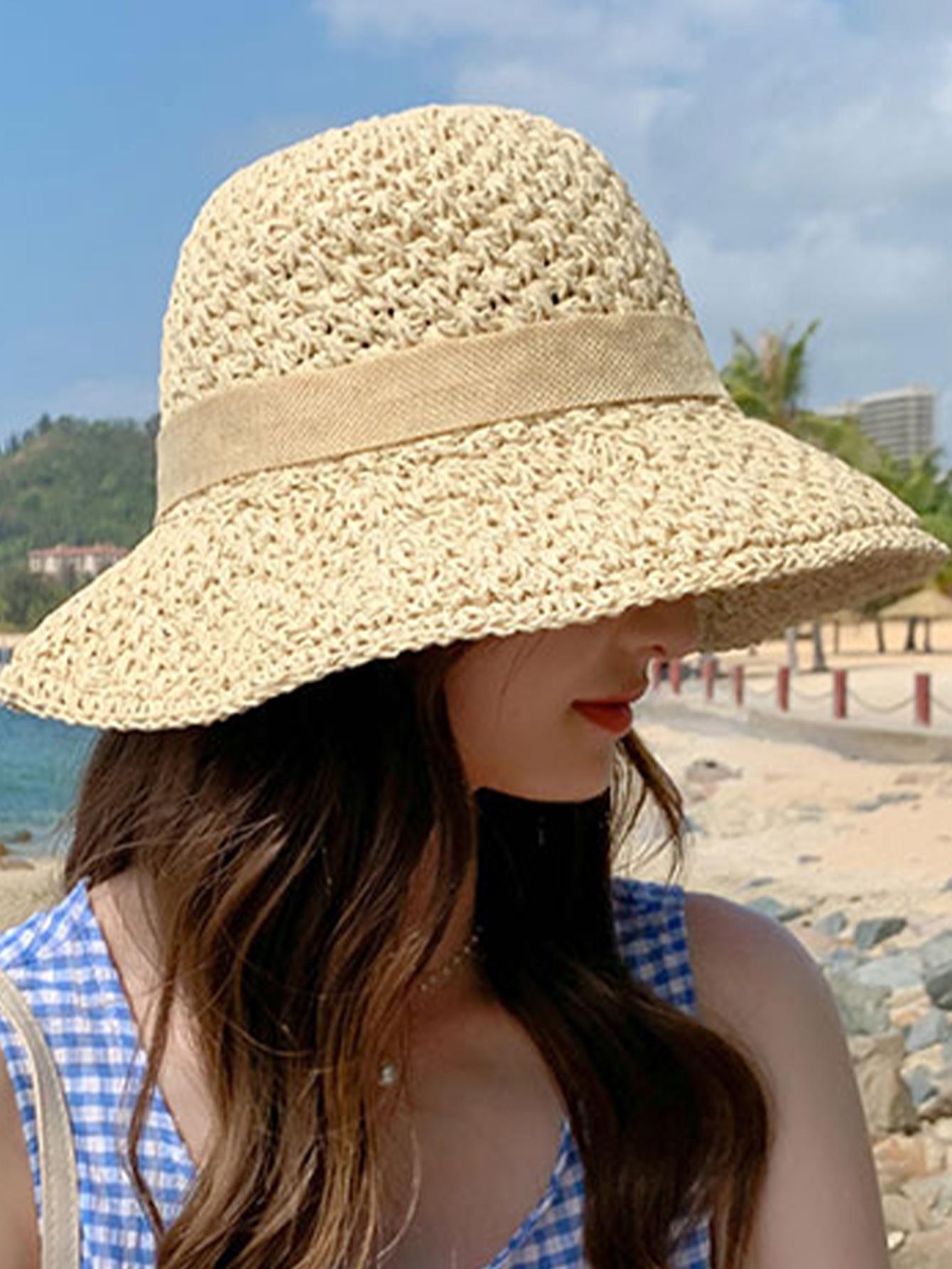 Handmade Straw Hat for Women Summer Fashion Bowknot Foldable Sunscreen Panama Lady Sweet Wide Brim UV Sunscreen Beach Cap Girl