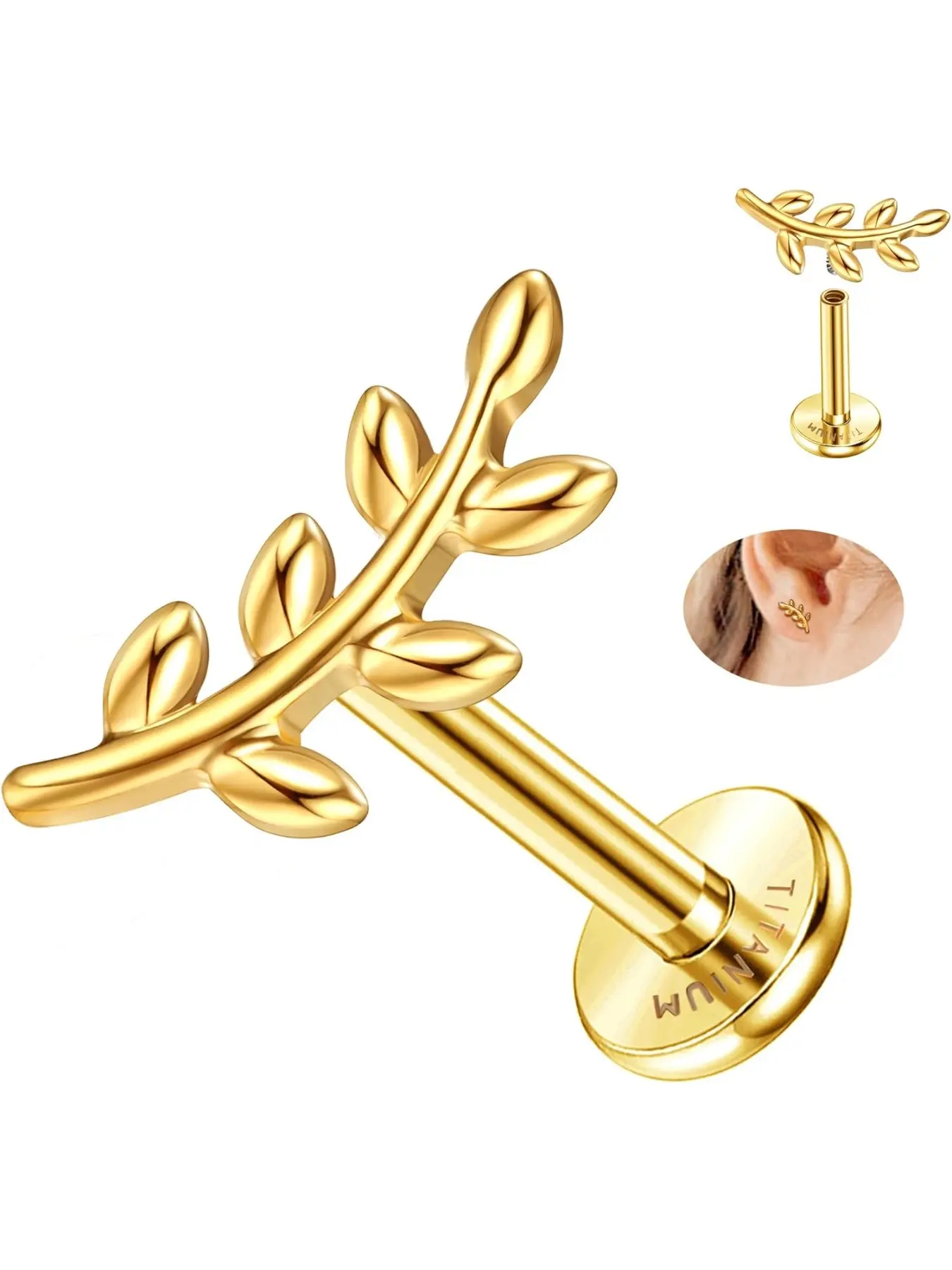 16g Flat Back G23 Titanium Cartilage Earring for Women, Tragus Piercing Jewelry, Internally Threaded Stud Earrings, All Seasons Casual Style