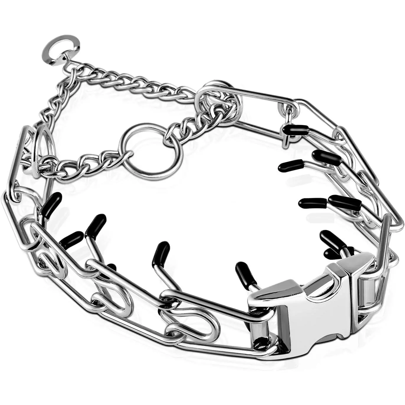 Dog Pronged Training Collar with Quick-Release Buckle, Adjustable Detachable Metal Links, Protective Covers, 12.5-18" Neck Small Behavior Correction Collar