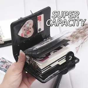 Loose Leaf Notebook Portable M5 Sized Notebook Patent Leather Journal Large Capacity Zipper Pocket Notebook For Accessory Note