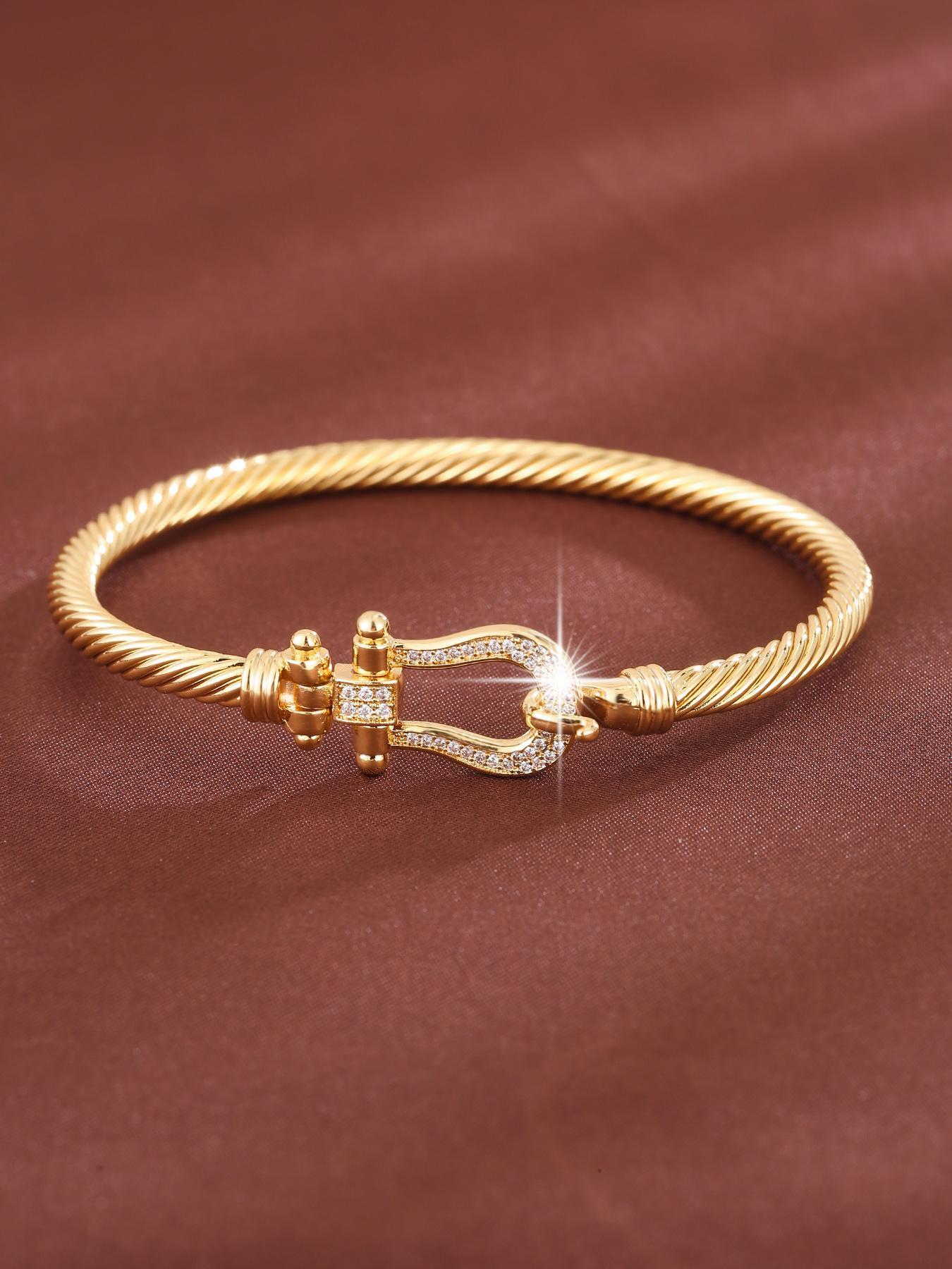 Women's Elegant Rhinestone Decorated Luxury Bangle Bracelet, Exquisite Trendy Cubic Zirconia Bangle for Women & Girls, Fashionable Jewelry for Daily & Party Decoration, Rhinestone Decor Bangles, Elegant Minimalist Bangle, Pretty Bracelet