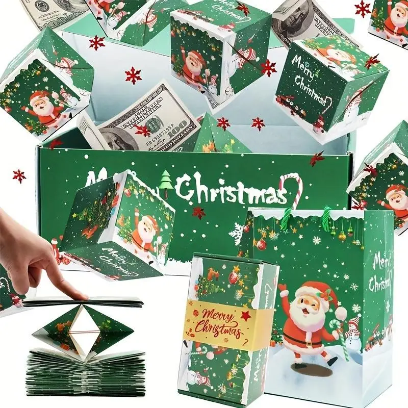16-Pack Christmas Surprise Money Gift Boxes with Confetti, Square Paper Containers for Birthdays, Anniversaries, Proposals