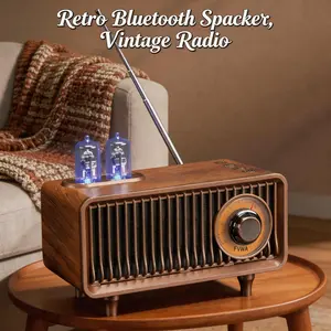 Retro Bluetooth Speaker, Vintage Radio Style, Heavy Bass, Bluetooth 5.1, Support TF Card, Chargeable, Portable Wireless Speaker, Perfect for Home Decor, Camping, Travel, Party & Office Use, Great Gift for Kids Teens Adults Music Lovers