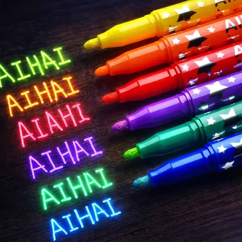 6-Pack Glow-In-The-Dark Highlighter Set, Fluorescent Color Markers for Drawing, Journaling, Poster Making, DIY Crafts, Scrapbooking, Art Supplies