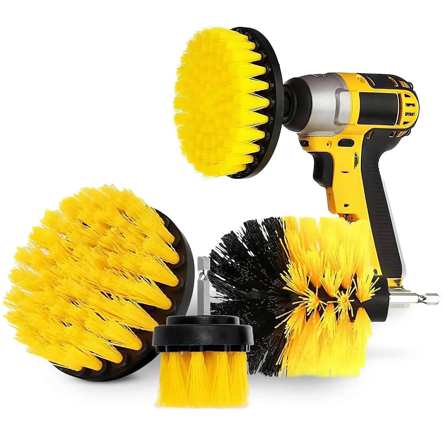 3-Count Multi-Size Nylon Drill Brush Attachments - 2/3.5/4 in Diameter Heads, 1/4 in Hex Shaft, Deep Cleaning Car Wheels, Carpet, Tile Grout Cleaner with Rotational Force