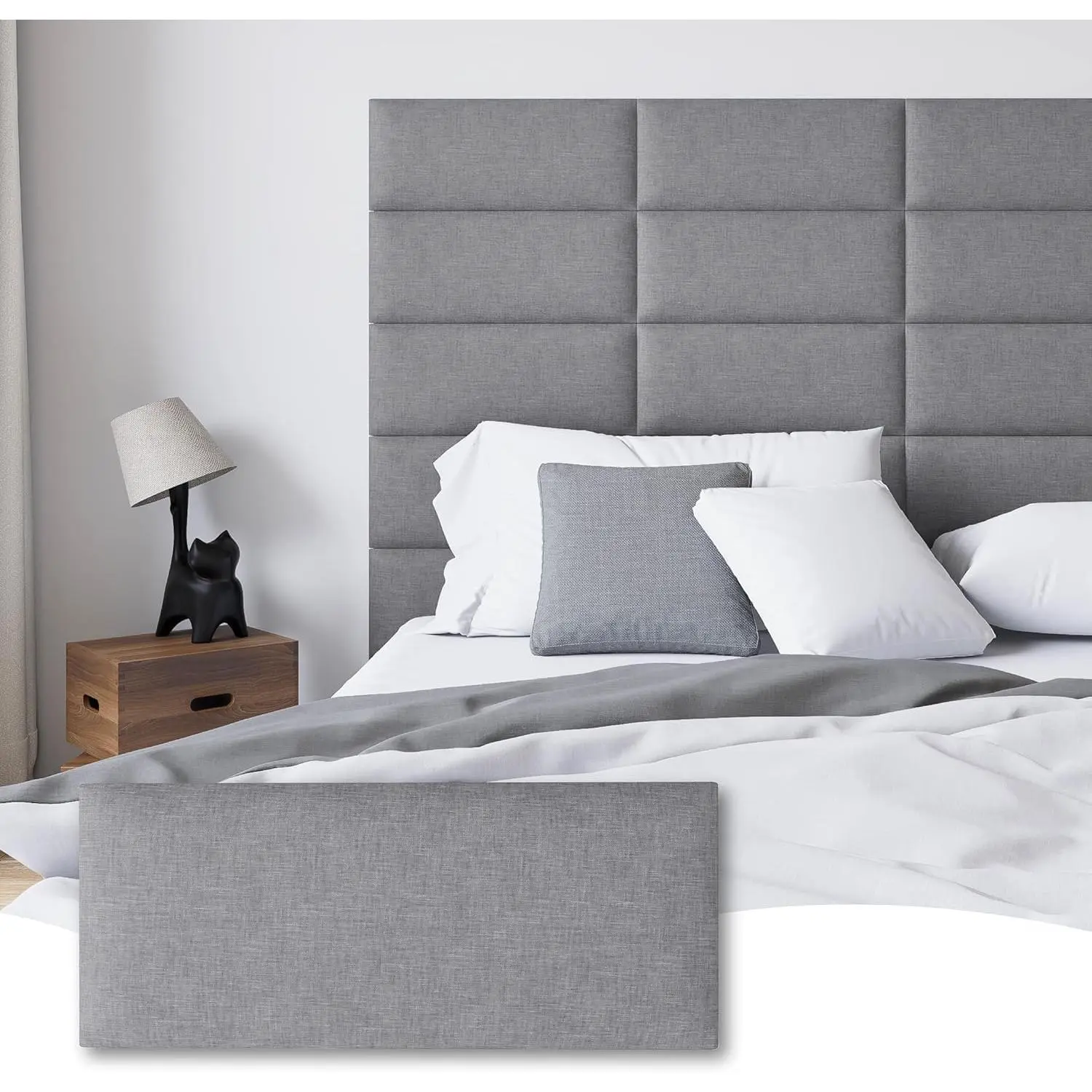 Peel and Stick Upholstered Headboard  Size, 9 Panels | Interior Wall Panels for Bedroom,  Soundproof Tufted Fabric Headboard,Wall Mounted Headboards, 10"x24" Dark Grey