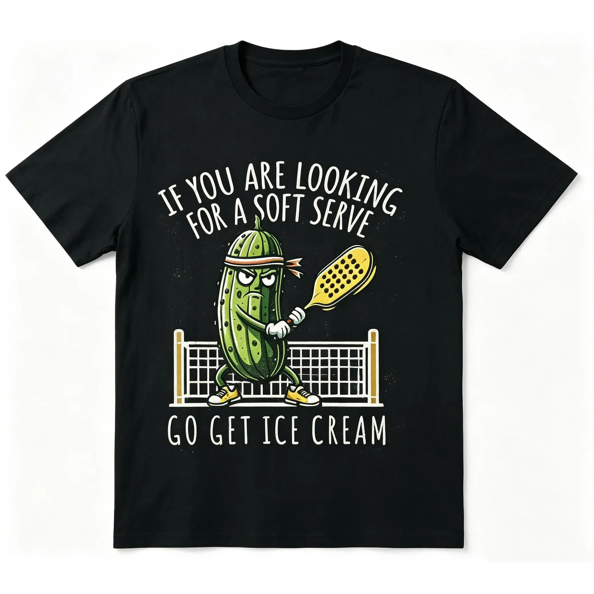 Men's Casual Tshirt Top with Funny "Soft Serve" Pickleball Graphic Print, Breathable Short-Sleeve for Fellow Players, Relaxed Fit, Slogan
