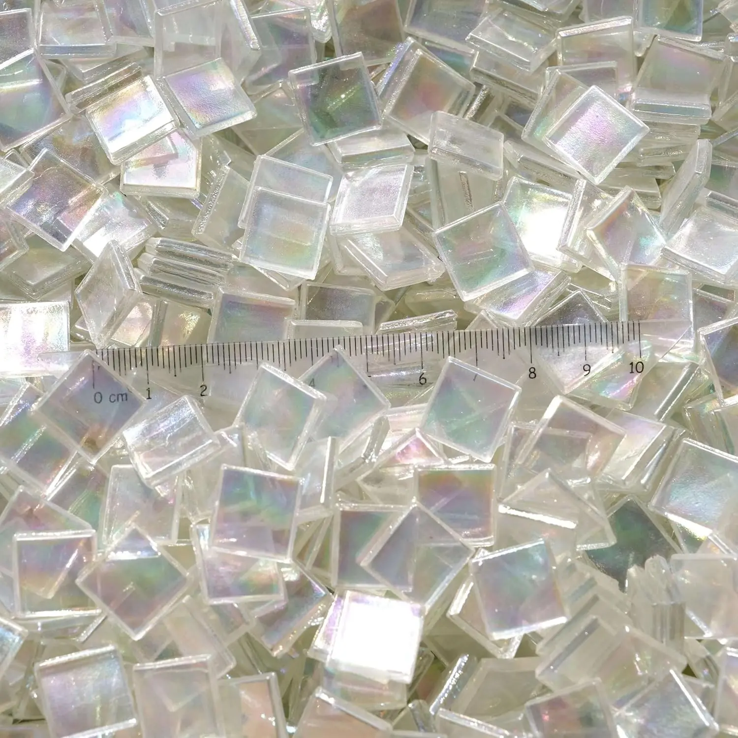 Transparent Iridescent Square Glass Tiles for Crafting Use - 300g Double-Sided 15mm Mosaic Pieces for Home Décor Mosaic Look Projects (Candle Holders, Trays)
