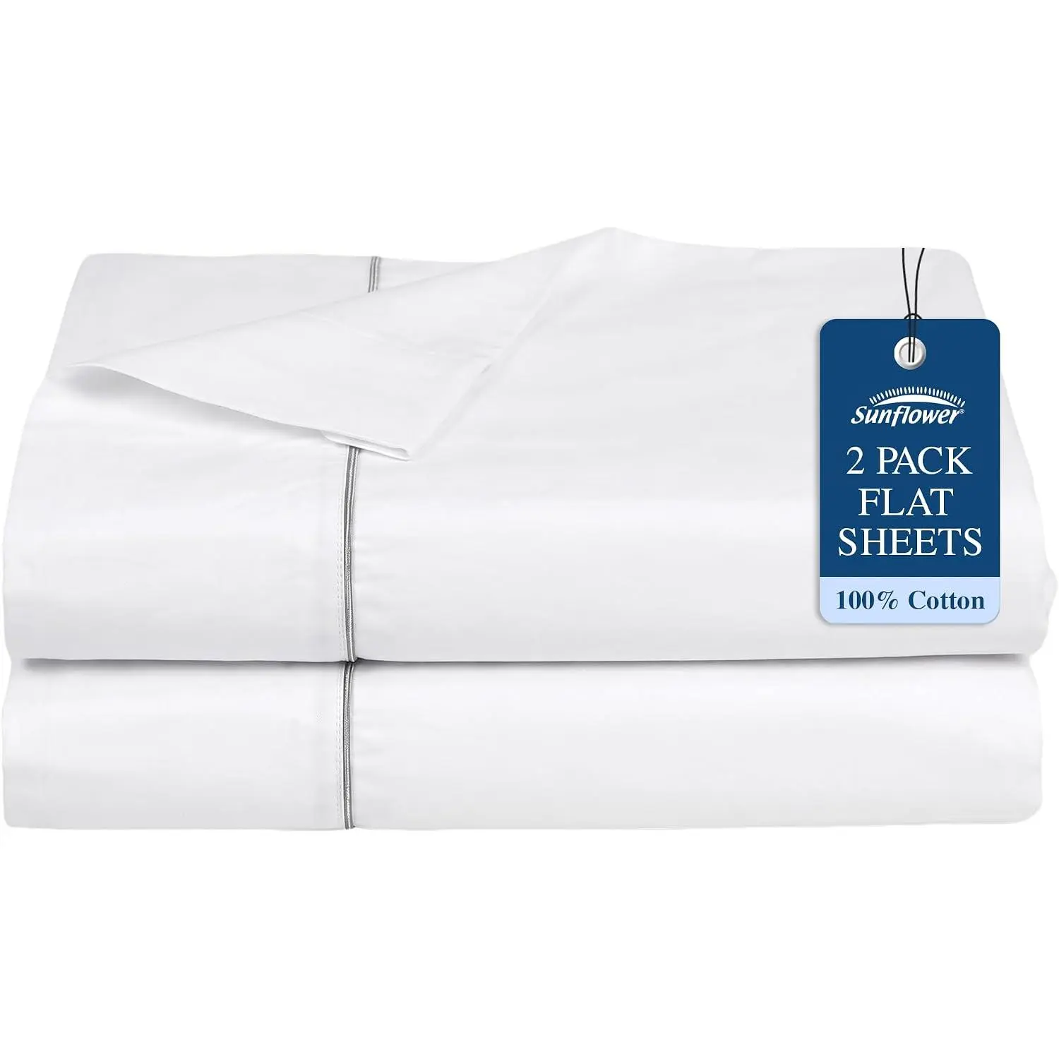 100% Cotton Sunflower Neutral Twin Flat Sheets, 2-Pack Soft Top White Bedding Sheets, Neutral Flat Sheets