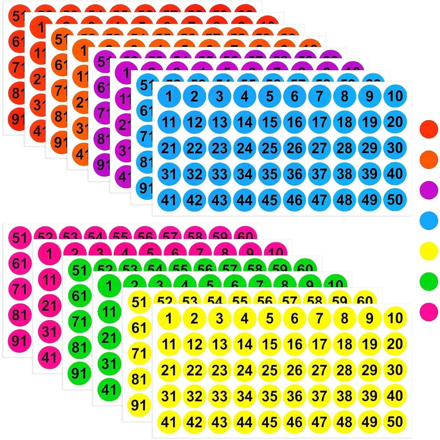 700 Pcs Consecutive Number Stickers 1-100 Round Colored Labels 1 Inch Self Adhesive Vinyl Number Decals for Office, Inventory, Storage, Bins(Multicolor)