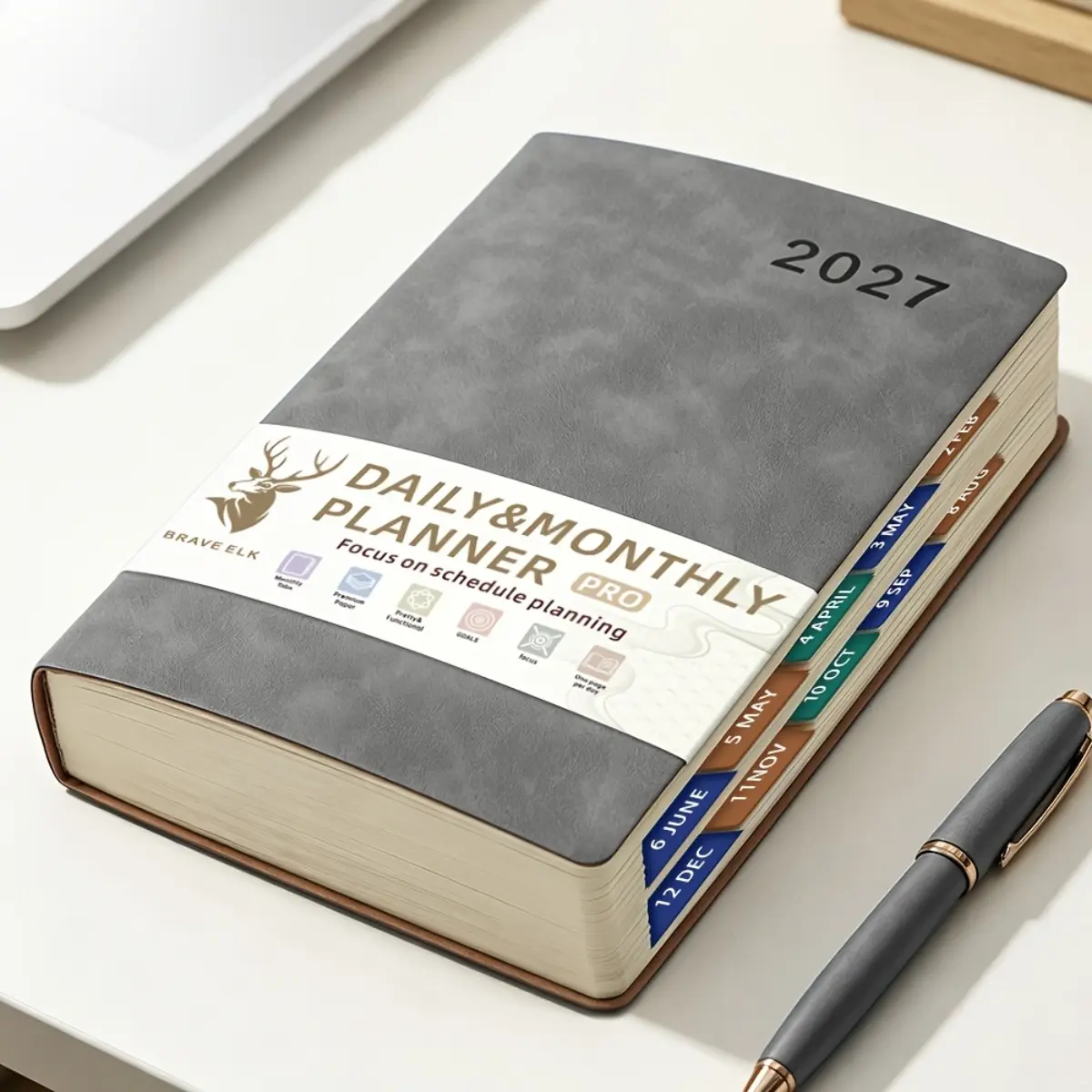 2027 Planner A5 Hardcover, 400 Page Monthly Planner with Bookmark and Color Side Index Tabs, Soft Faux Leather Cover and Lay Flat Binding, Portable Organizer Notebook for Scheduling, Office, Study and Time Management