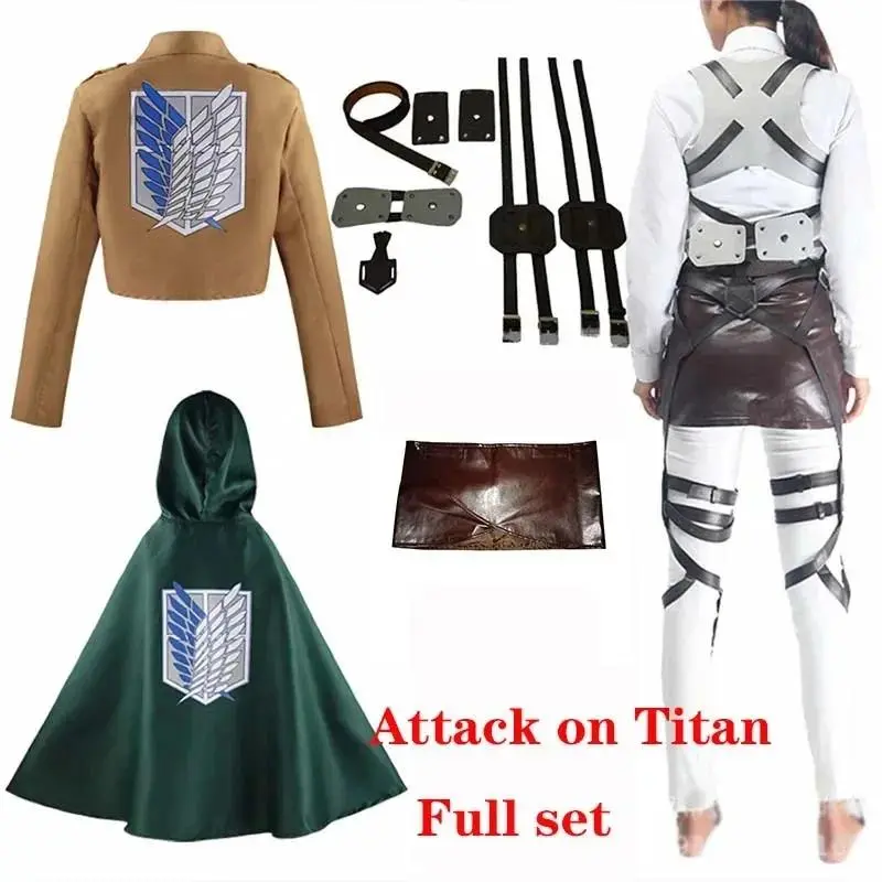 wiwiwi 123Cosplay Attack on Titan Theme 4-Pcs Costumes Set - Levi, Mikasa Ackerman, Eren Jaeger, Hange Zoe Anime Clothes with Jacket, Cloak, Skirt, Straps, Accessories for Festive Events (Hange 5pcs Option), Uniform