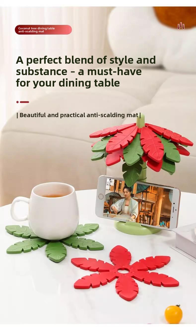 Creative Leaf Coasters Set - Thickened Heat Resistant Pads for Kitchen Foldable Anti-Scald Mat for Bowls Pots Mugs High Aesthetic Design Food Grade 299°C
