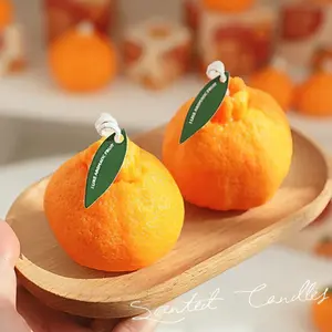 4 Pack Orange Shaped Scented Candles, Vegan Citrus Fragrance Fruit Candle, Home Table Decor for Mother's Day, Thanksgiving, Housewarming & Party Gifts, Farmhouse Tiered Tray Ornament.