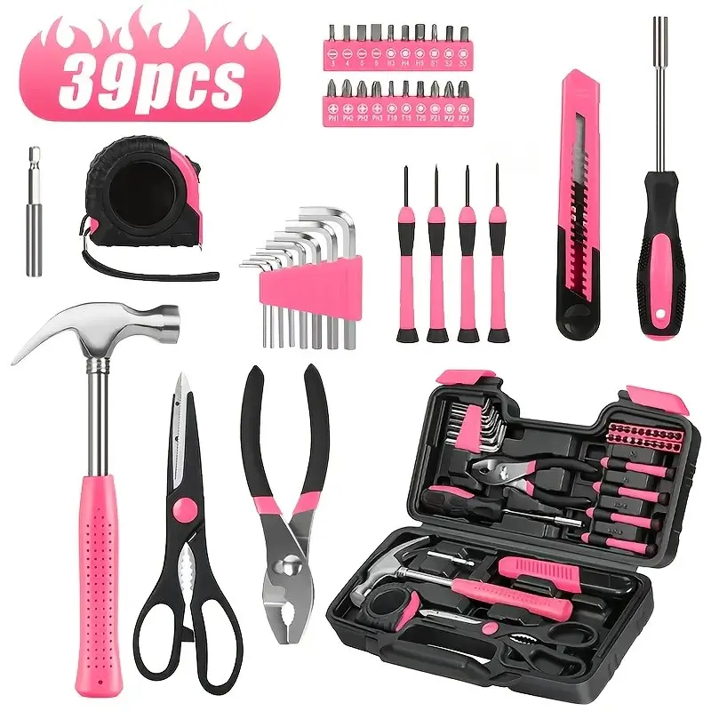 39-Piece Tool Set, Includes Screwdriver, Can Opener, Scissors, Tape Measure, Hammer, Hex Wrench, Pliers, Ideal for Home, Garage, Office