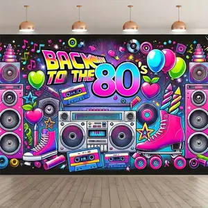 Back to 80s Neon Music Tape Backdrop Party Background Cloth, Retro Amplifier Tapestry Wall Hanging Photography Background Premium Polyester Fabric, Birthday Party Decor, Studio Setup, Event Background Prop, Retro Celebration