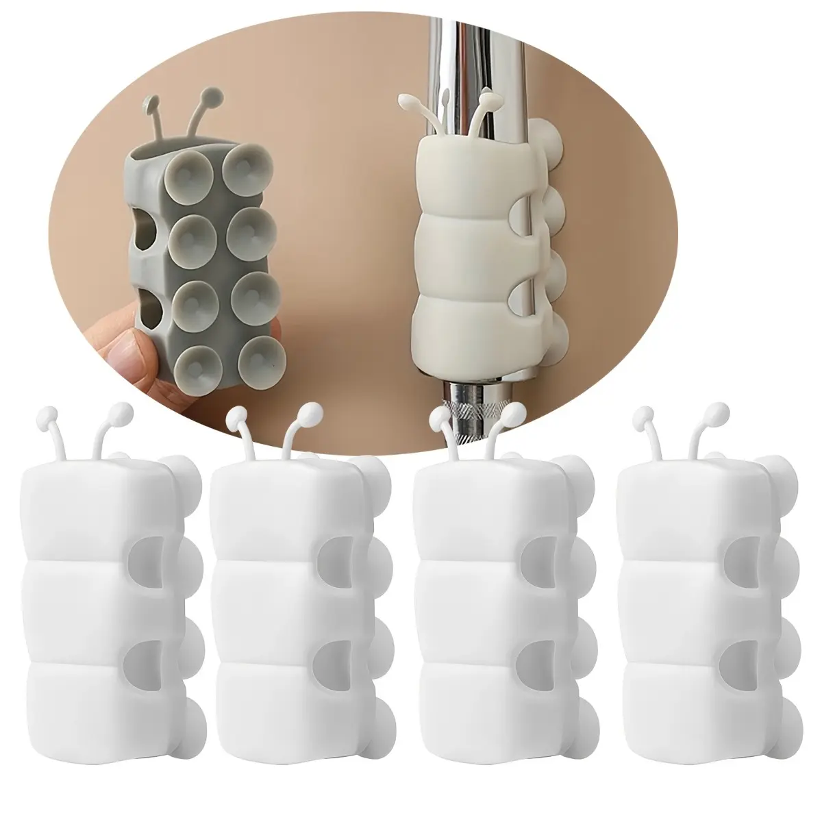 4PCS Silicone Suction Shower Head Holders, Shower Attachment, No Drill Handheld Shower Brackets with Suction, Movable Wall Mount Spray Holder, Waterproof Bathroom Shower Accessory for Smooth Surfaces, Easy Install Home Bath Organizer