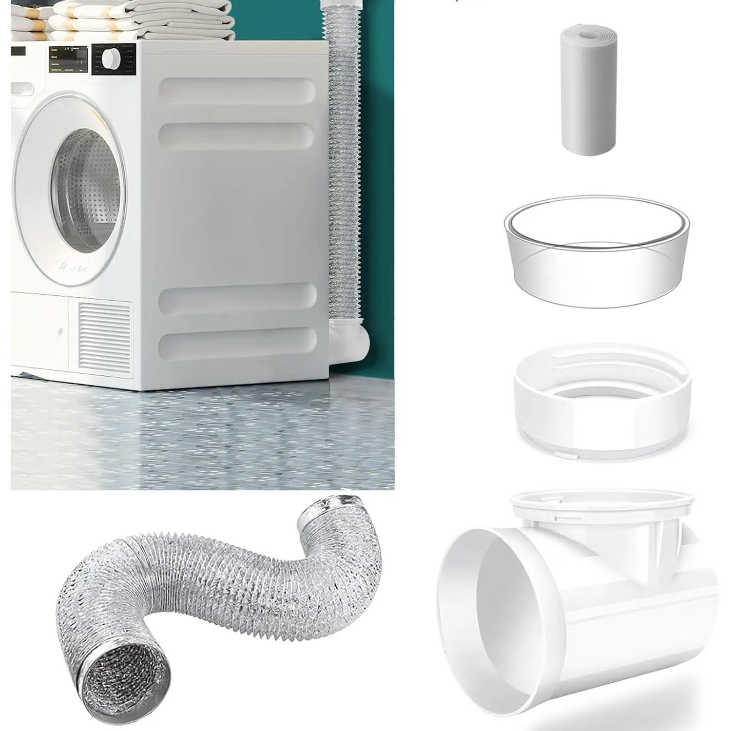 Dryer Vent Hose,Dryer Vent Connector with Dryer Hose,Dryer Connection Kit,90  Dryer Vent Elbow,Dryer Vent Duct, Snap to Vent Dryer Kit,Dryer Vent Hose Connector,Dryer Vent Hose for Tight Space