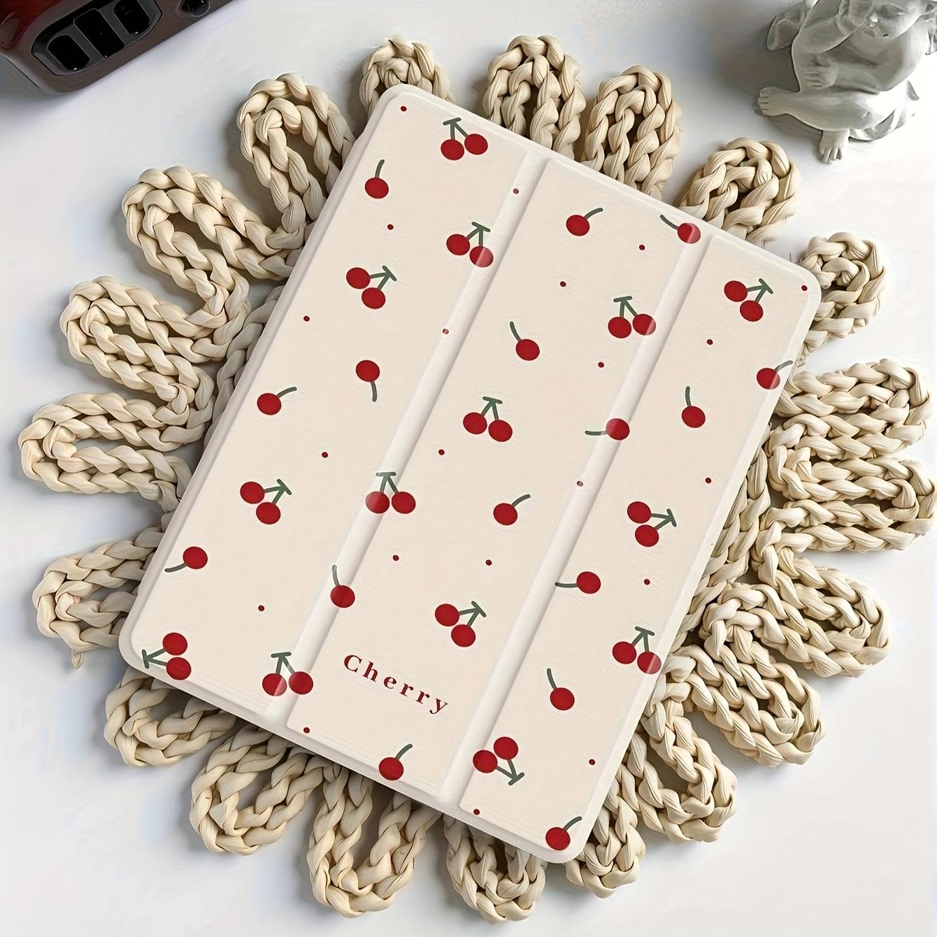 Full screen cherry pattern, with adjustable bracket and pen slot, foldable non-slip TPU protective case, suitable for iPad mini, iPad Air, iPad Pro/iPad 10th generation, 11th generation and other series of iPad protective cases