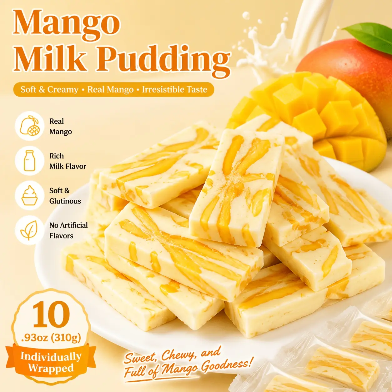 Mango Milk Cake, 10.93oz/310g Thick Milk, Niu Zha Soft Cake, Pastry, Fruit, Dried Candied Fruit, Internet Celebrity Snacks, Snacks, Snack Food, New Year's Goods, Desserts, Office Snacks,