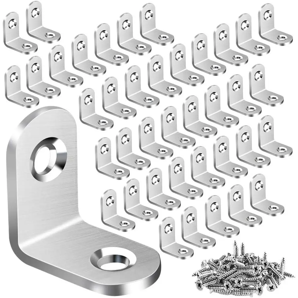 40PCS L Bracket Corner Brace, Stainless L Brackets for Shelves, Corner Bracket, Small Angle Brackets for Wood Furniture Chair Drawer Cabinet with 80PCS Screws (0.79 x 0.79 inch)