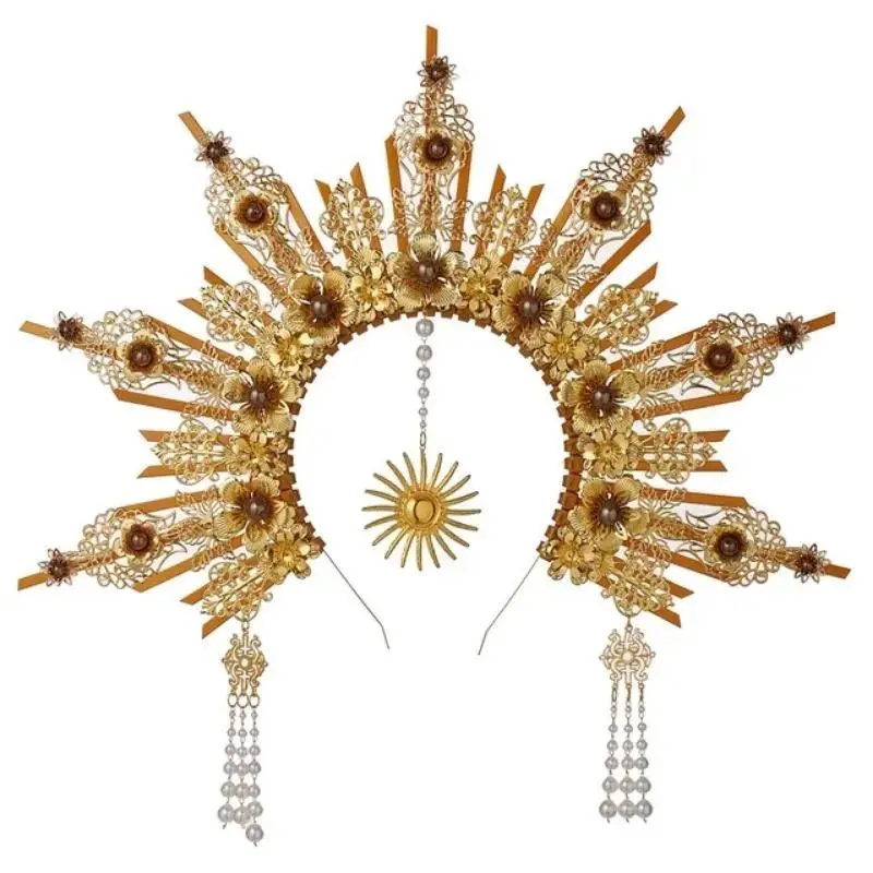 Golden Halo Crown Headpiece Vintage Gothic Lolita KC Hari Accessories Women Girls Sun Godmother's Goddess Headband Headdress