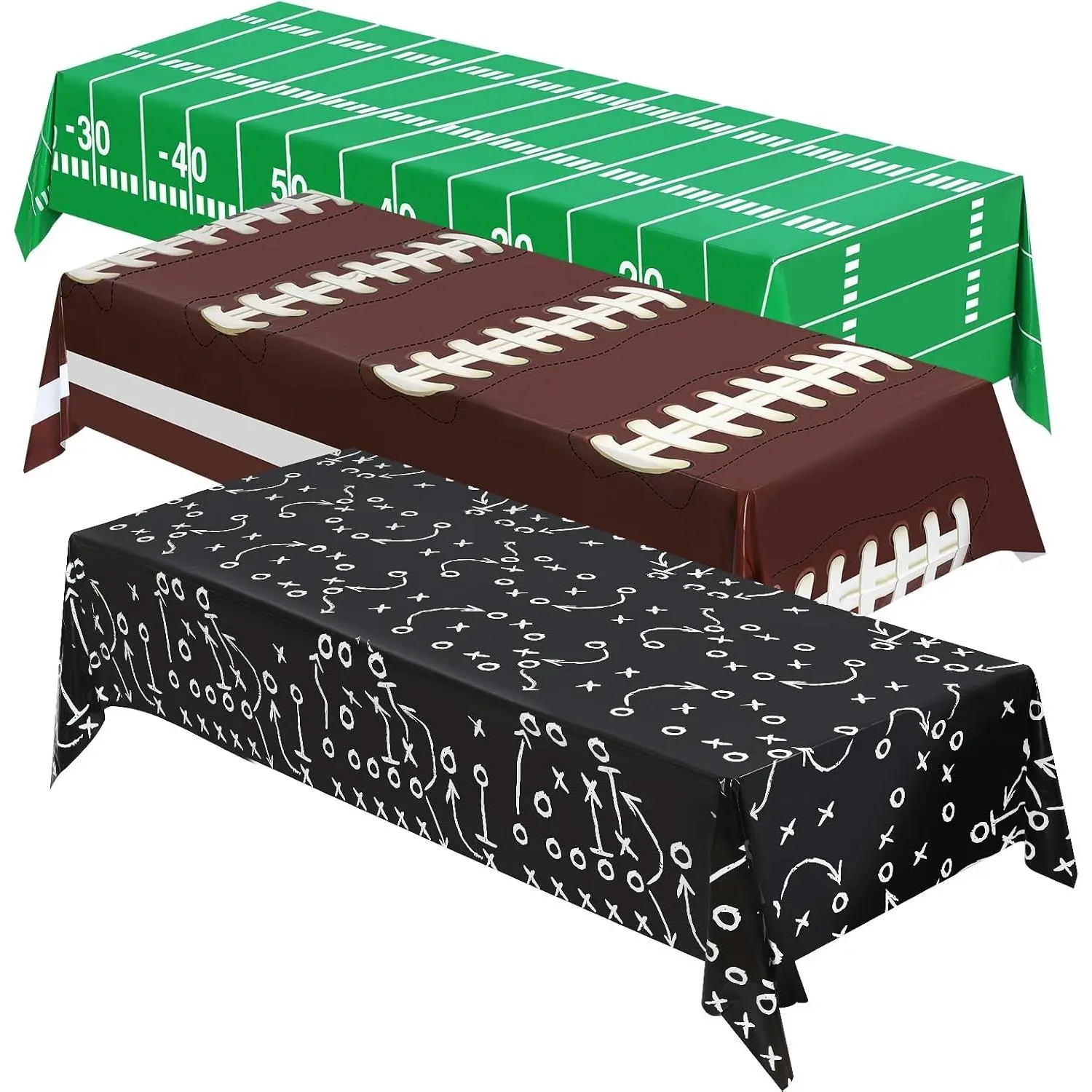 3PCS Football Tablecloth Plastic Table Cloth Cover for Superbowl Party Decorations 2026, Sports Events, Tailgate Parties, Game Day Theme Decor, Birthday Party Supplies (108 x 54 inches, 3 Pack)