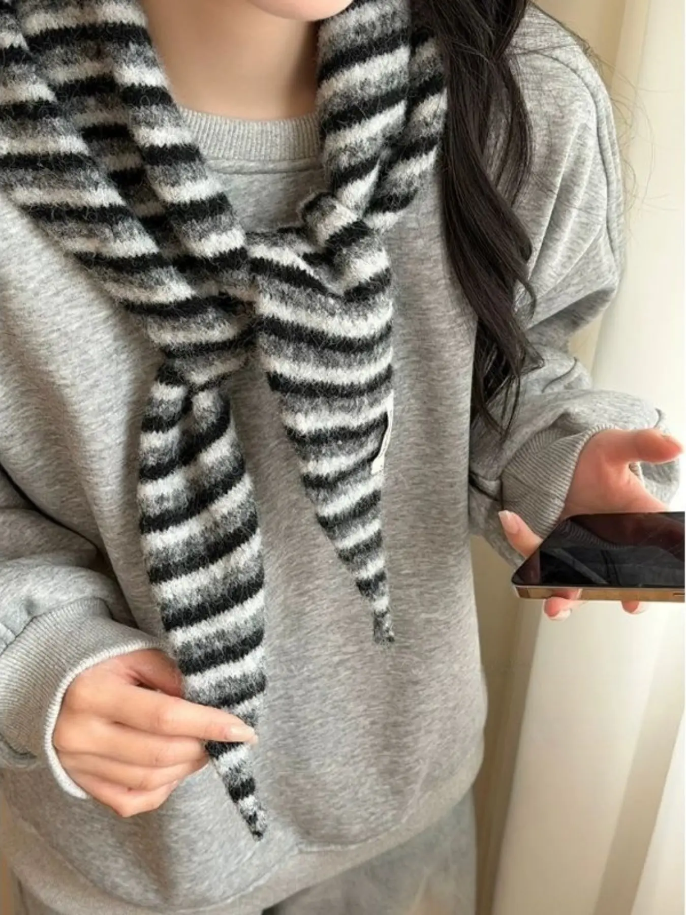 Striped Triangle Scarf for Women, Fall Winter New Fashion Versatile Warm Neck Wrap, Knitted Small Shawl Scarf, Stylish and Cozy