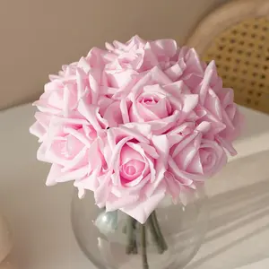 Artificial Roses Single Stem 10pcs Fake Silk Flower Arrangement Bouquet for Home Party Wedding Decoration(Light Pink)