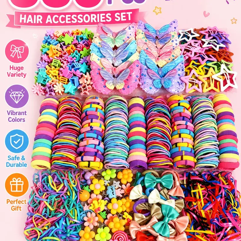886 pieces/set - hairstyle accessory sets, butterfly and flower hair clips, bow elastic hair ties, gentle on the scalp, for daily wear by girls and women, suitable as birthday and holiday gifts, hairstyle creativity, Perfect Gift