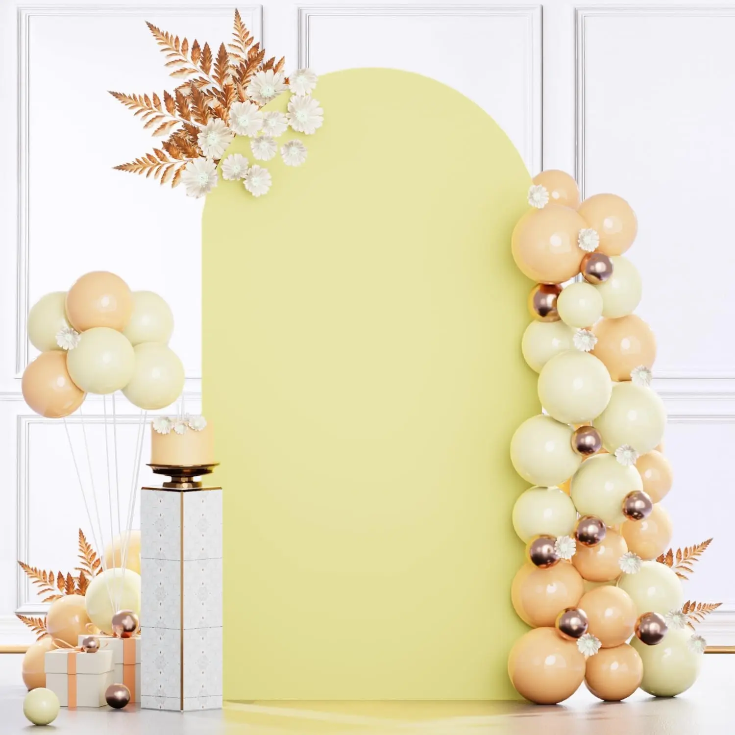 Light Yellow Arch Cover 7.2ft Spandex Arch Backdrop Cover Fitted Arch Stand Covers Stretchy Backdrop Covers Balloon Arched Covering for Wedding Party Baby Shower Banquet Decorations
