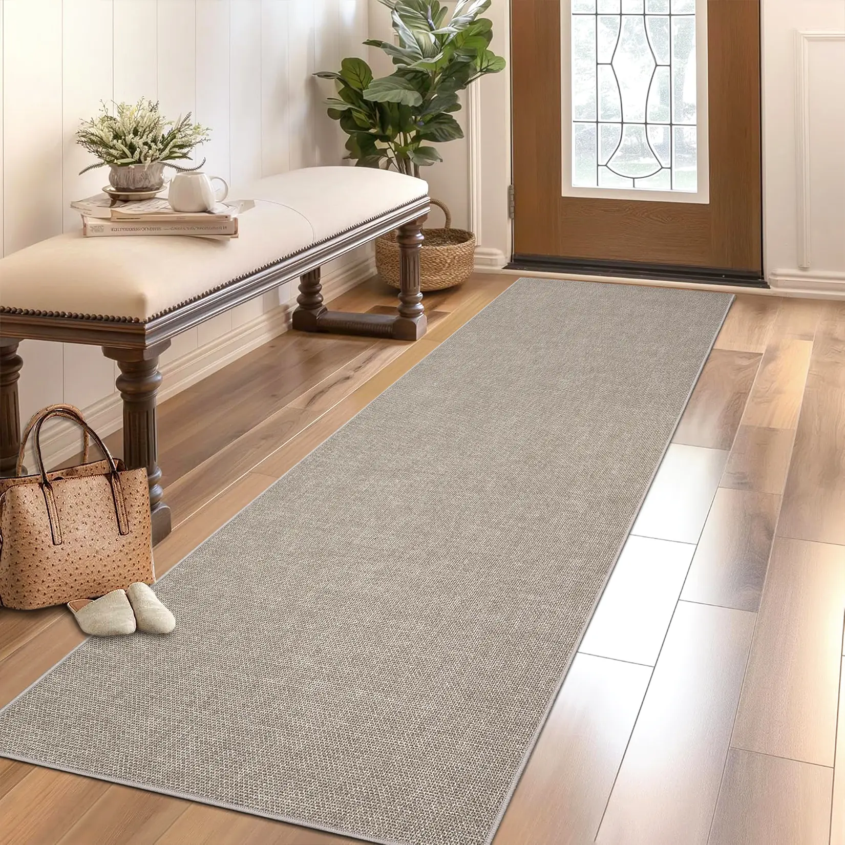 Garvee Modern Solid Color Area Rug Washable Rug Non Slip Ultra-Thin Rugs for Living Room Minimalist Woven Textured Foldable Mat Non-Shedding Low Pile Carpet for Bedroom Nursery Dining Room Office Dorm