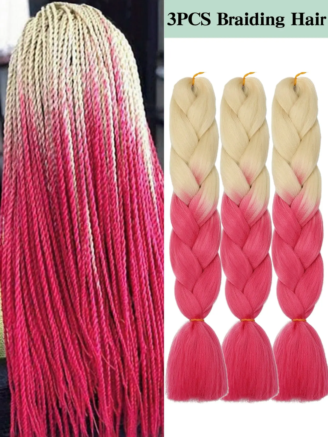 24 Inch Braided Hair Extensions 3PCS Synthetic Braids Soft Synthetic Fibers Cream Blonde to Pink Ombre Unisex Perfect for Parties Holidays Music Festivals Halloween Christmas Date Nights Cosplay Events and Other Special Occasions