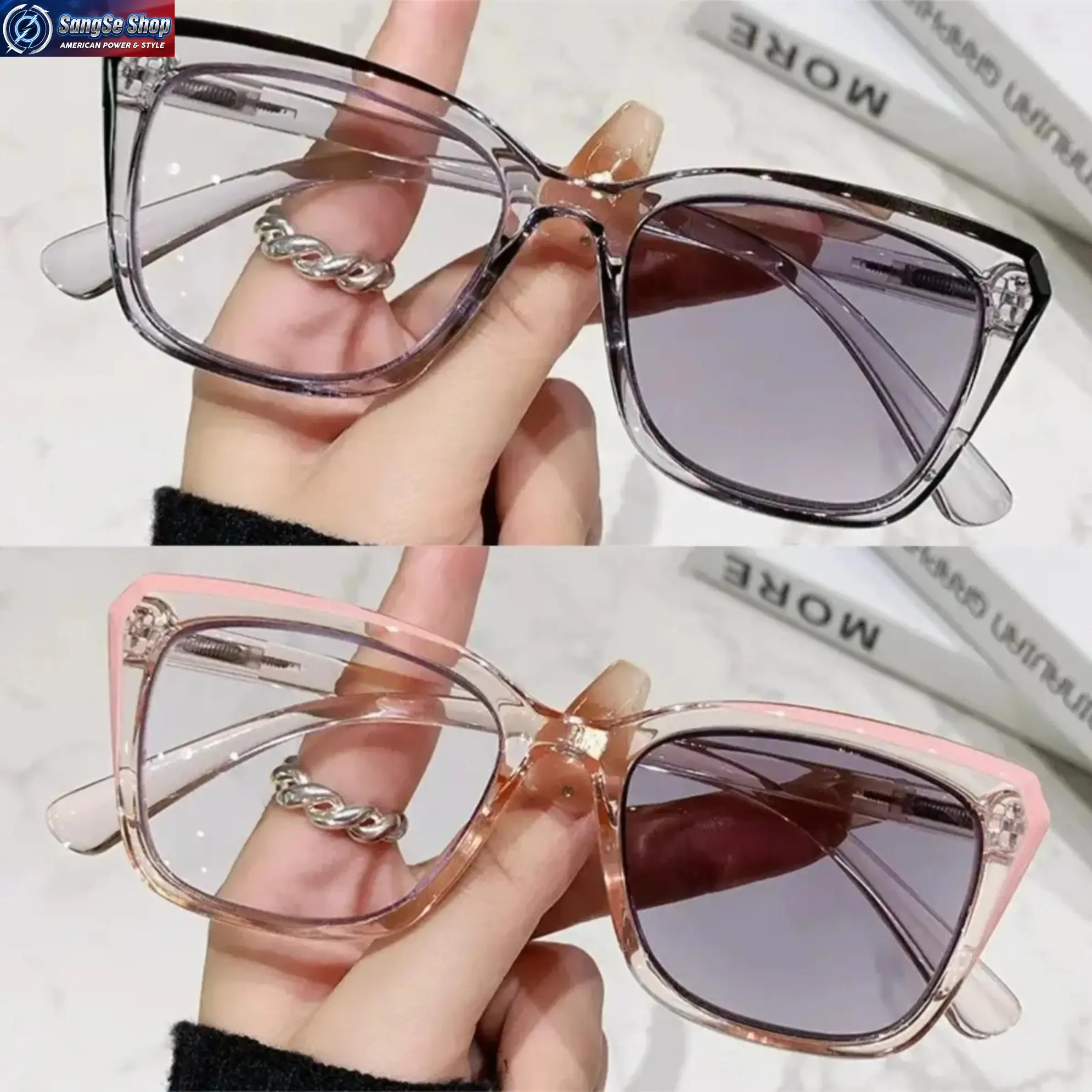 2 Pack Women’s Progressive Photochromic Reading Glasses, Lightweight Square Frame Light-Adaptive Readers for Near & Far Vision, Stylish Everyday Eyewear for Desk Work, Reading, Outdoor Walks & Travel