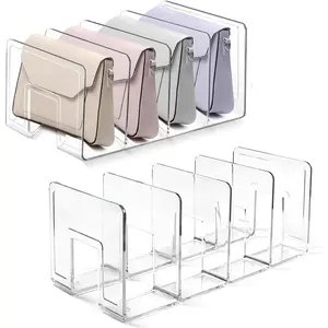 2 Pcs Acrylic Clear Purse Storage Organizers, 4 Sections Dividers in Bedroom Office (bright)Gift.