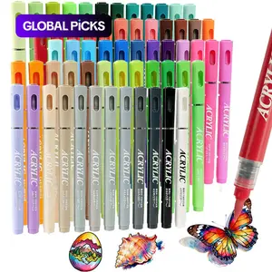 24/36/48/60 Color Acrylic Paint Markers Set, Soft Brush Tip, Auto Flow Ink, Waterproof, Ideal for Painting & DIY Crafts #GLOBAL PICKS